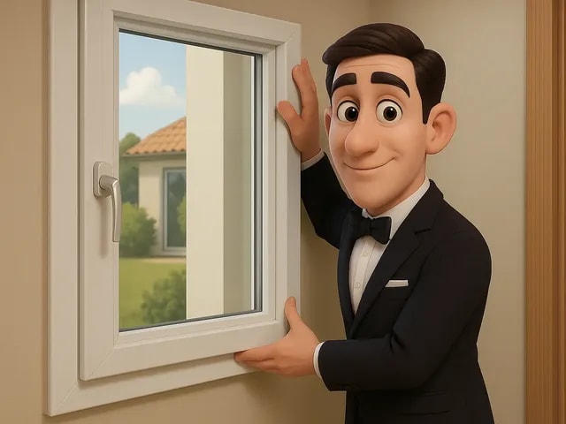 A 3D render of our eco butler stood presenting a window from inside a home
