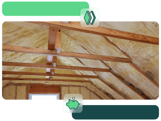 Image of insulation in a loft additional illustrations and icons overlaying